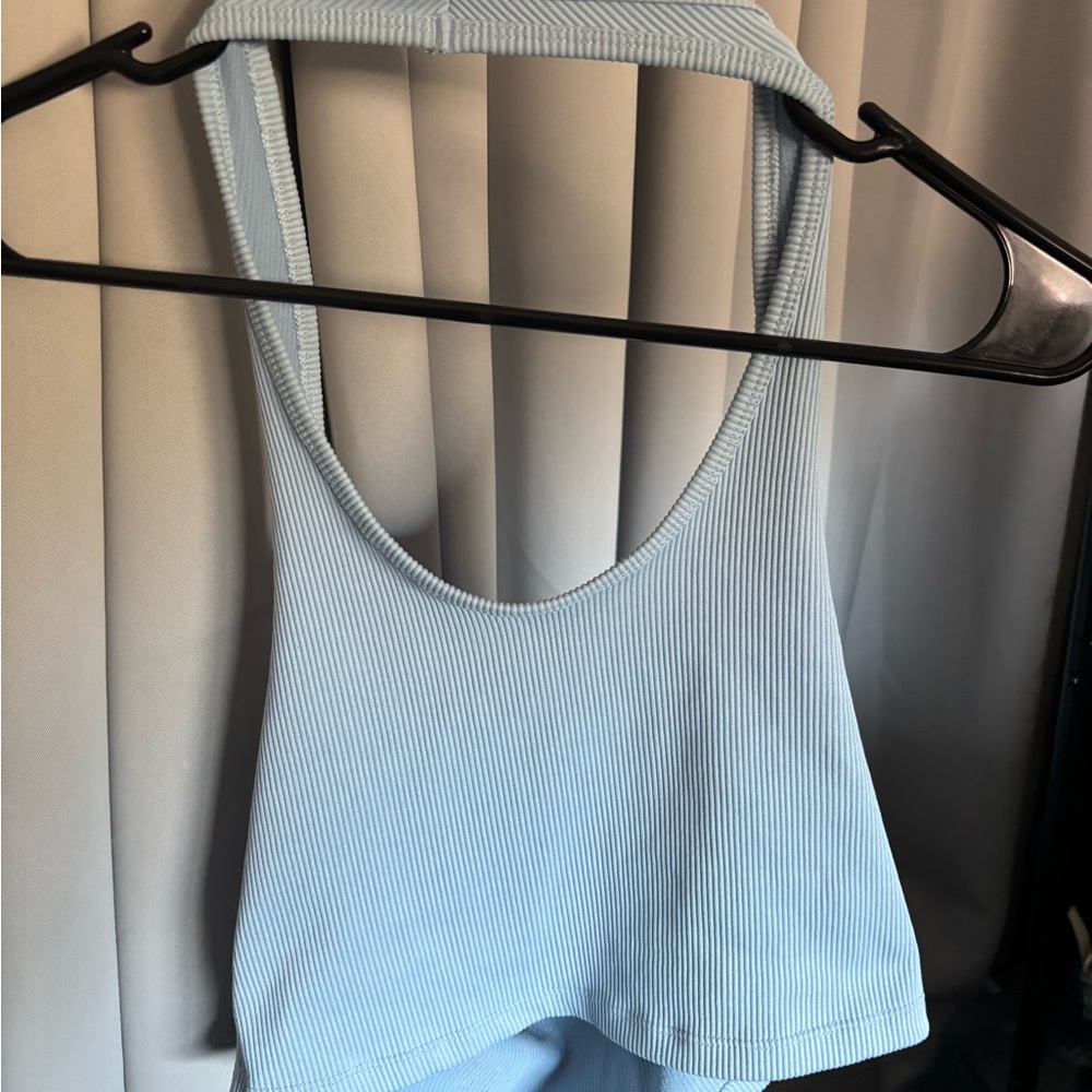Divided Sky Blue Ribbed Top